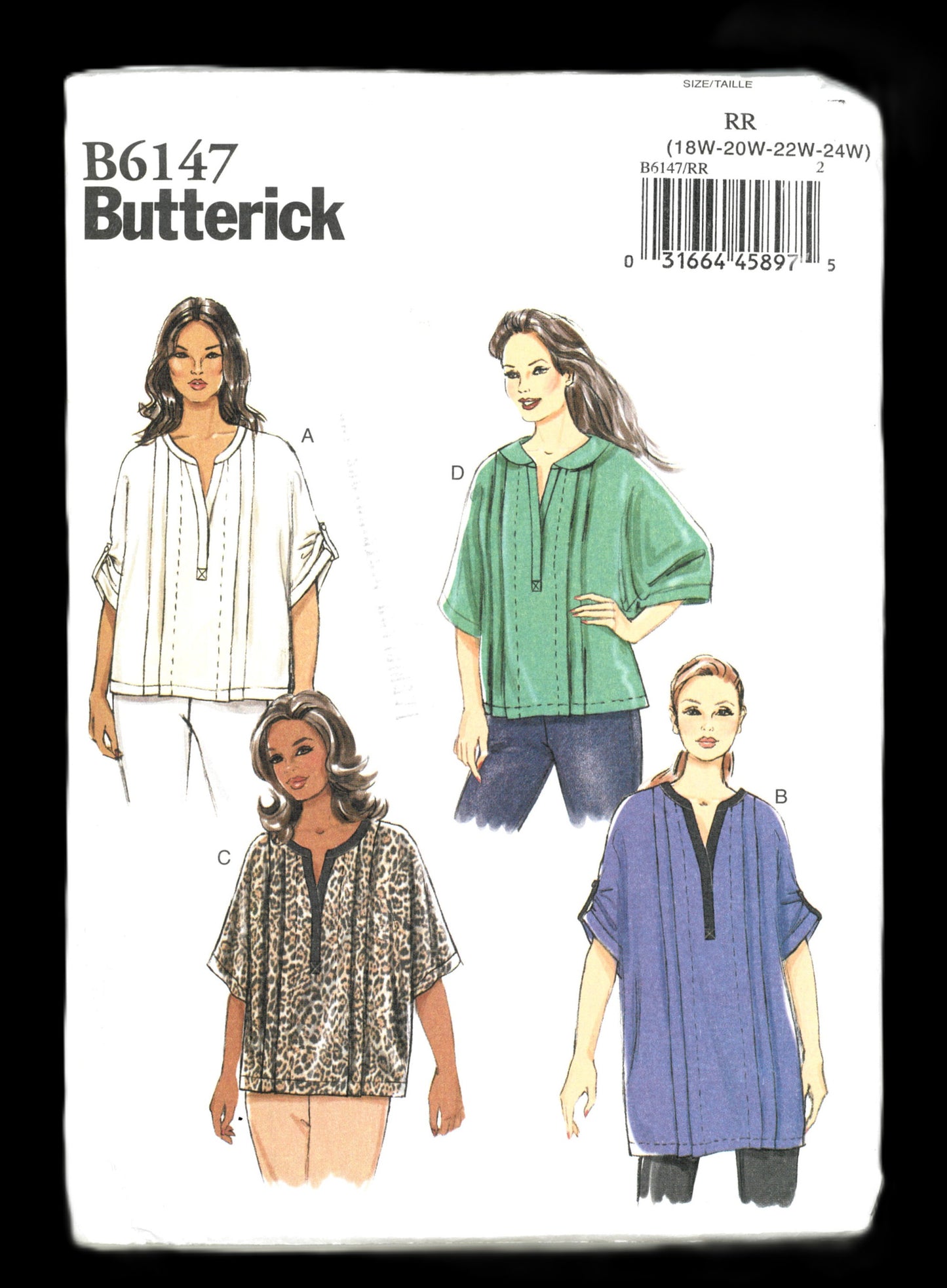 Butterick 6147 Womens Top and Tunic Sewing Pattern UNCUT  Size 18w 20w 22w 24w