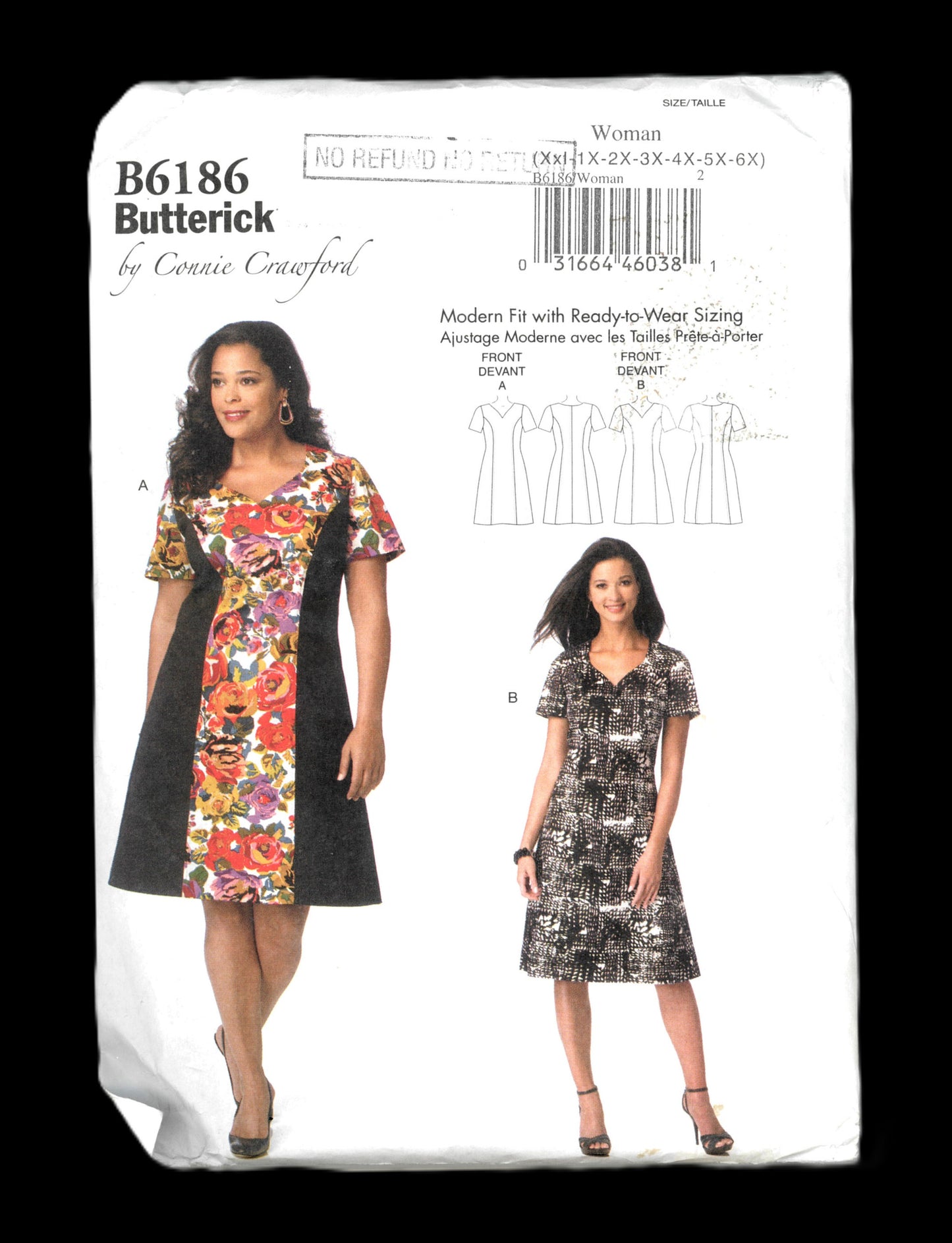 Butterick 6186 Connie Crawford Misses Dress Sewing Pattern - UNCUT - Size Xsm Sml Med Lrg Xlg or Size XxL 1X 2X 3X 4X 5X 6X