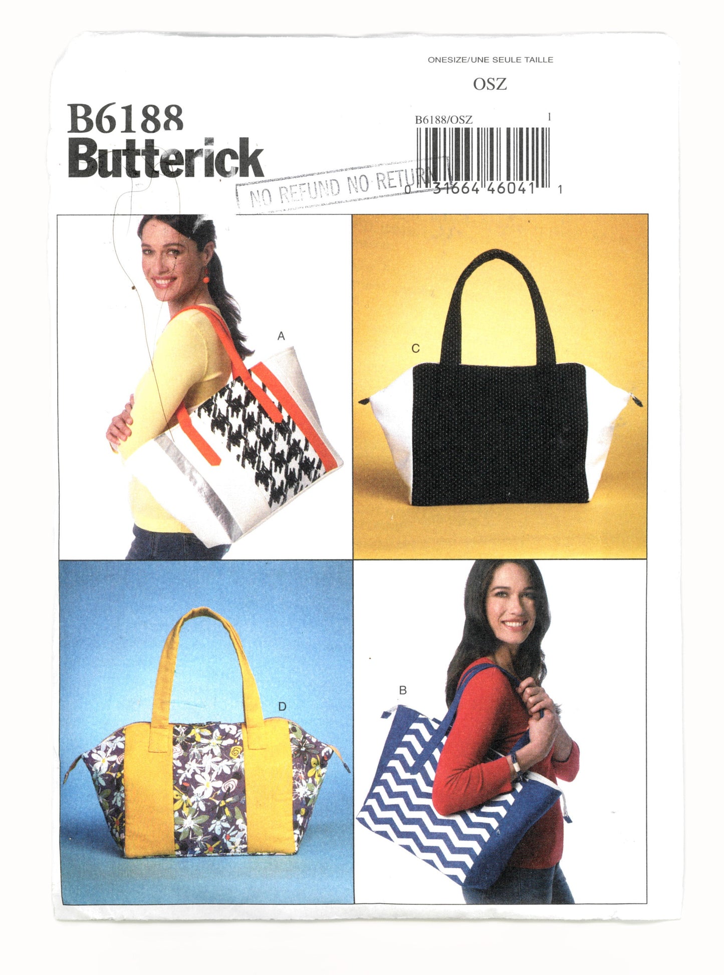 Butterick 6188 Bags Sewing Pattern - UNCUT