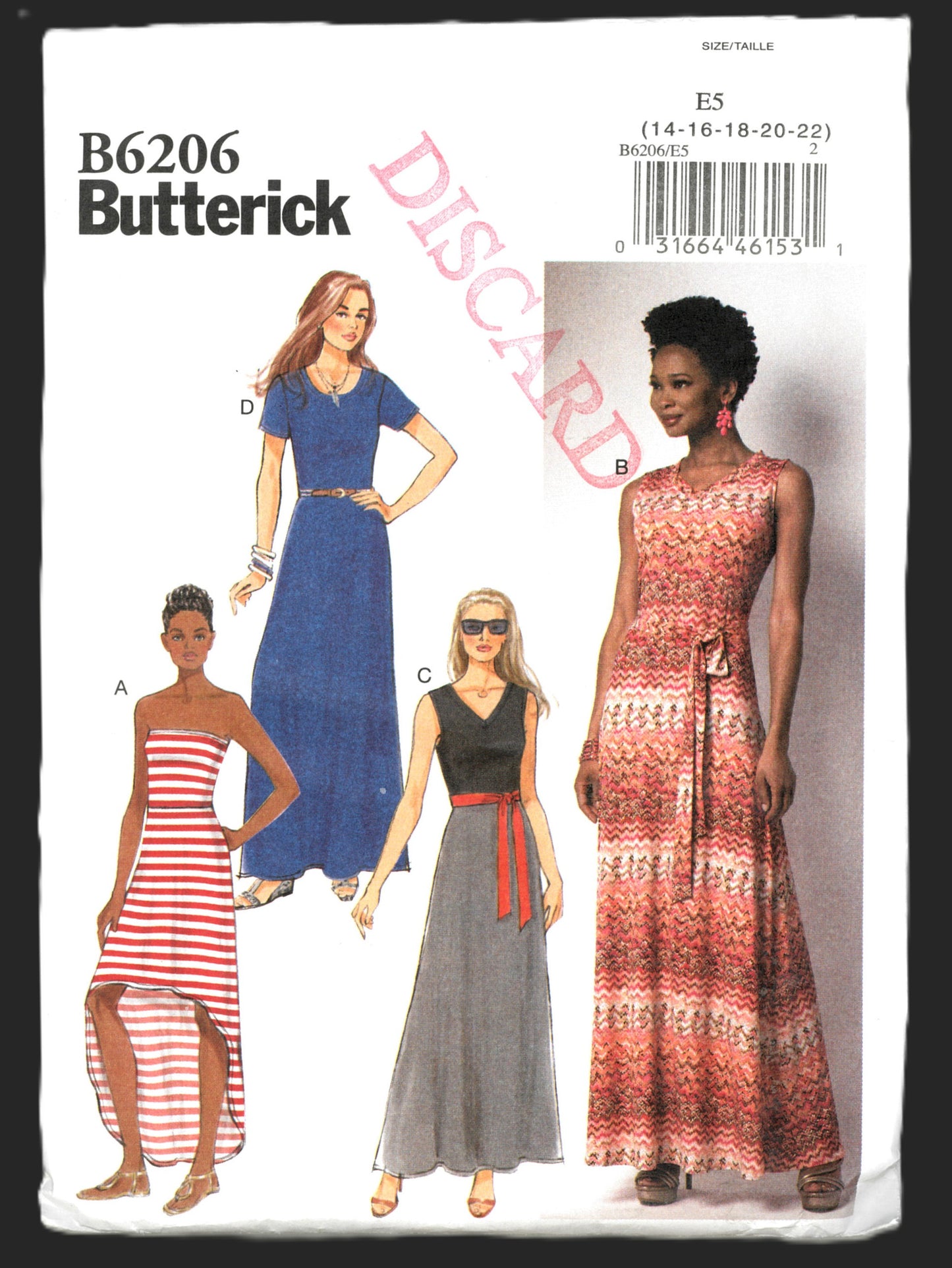 Butterick 6206 Misses Dress and Belt Sewing Pattern - UNCUT - Size 14 16 18 20 22