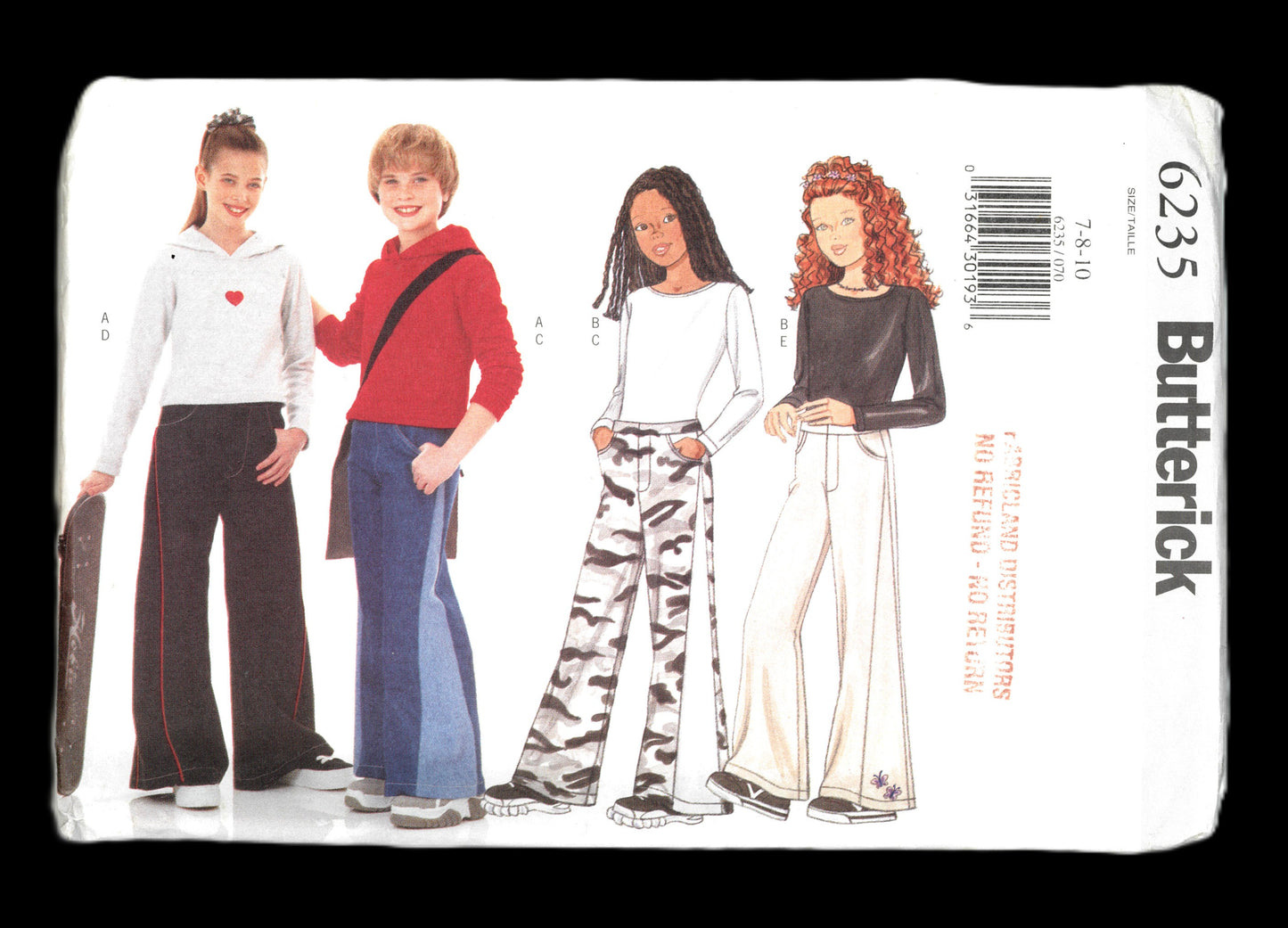 Butterick 6235 Girls Top and Jeans Sewing Pattern UNCUT Size 7 8 10