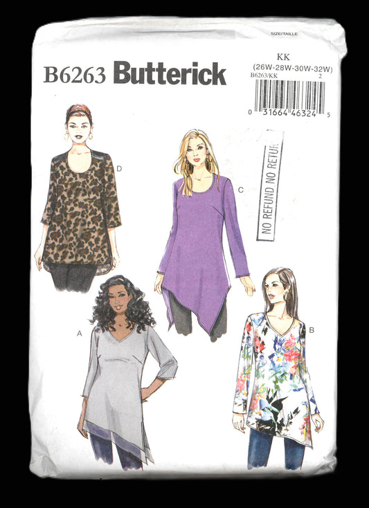 Butterick 6263 Misses Tunic Sewing Pattern UNCUT  Size 26w 28w 30w 32w