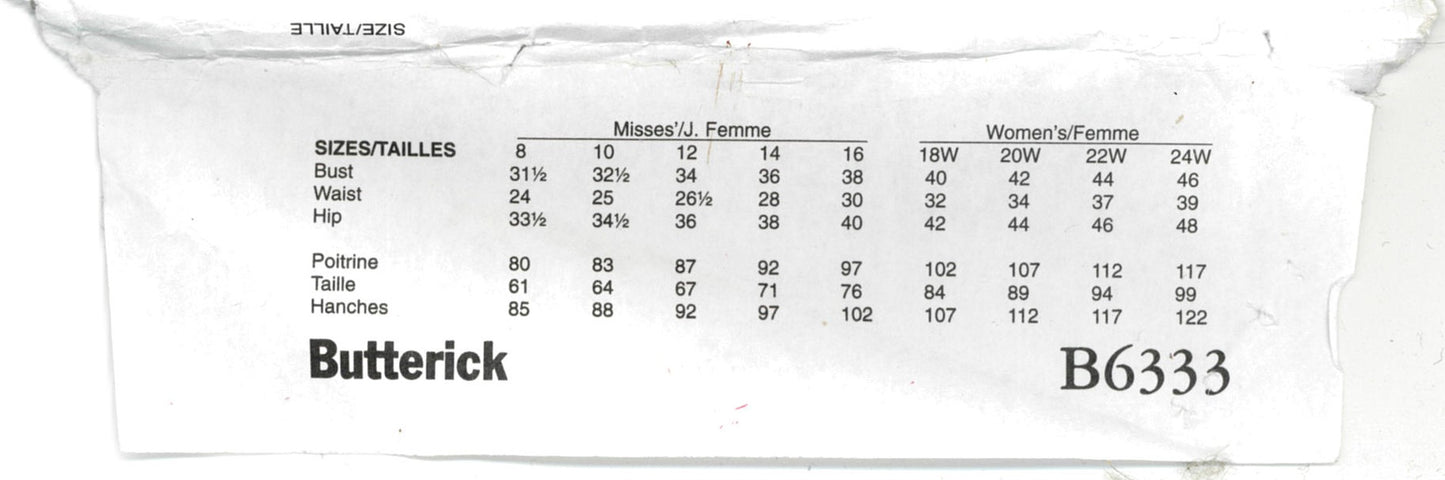 Butterick 6333 Misses Dress Sewing Pattern  - UNCUT - Size 8 10 12 14 16