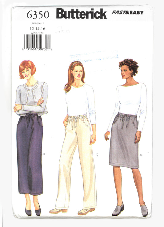 Butterick 6350 Misses Skirt and Pants Sewing Pattern - UNCUT - Size 12 14 16