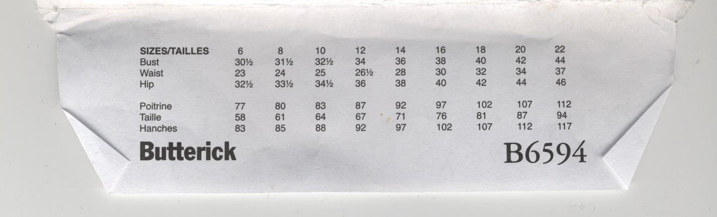 Butterick 6594 Misses Top Sewing Pattern UNCUT  Size 14 16 18 20 22