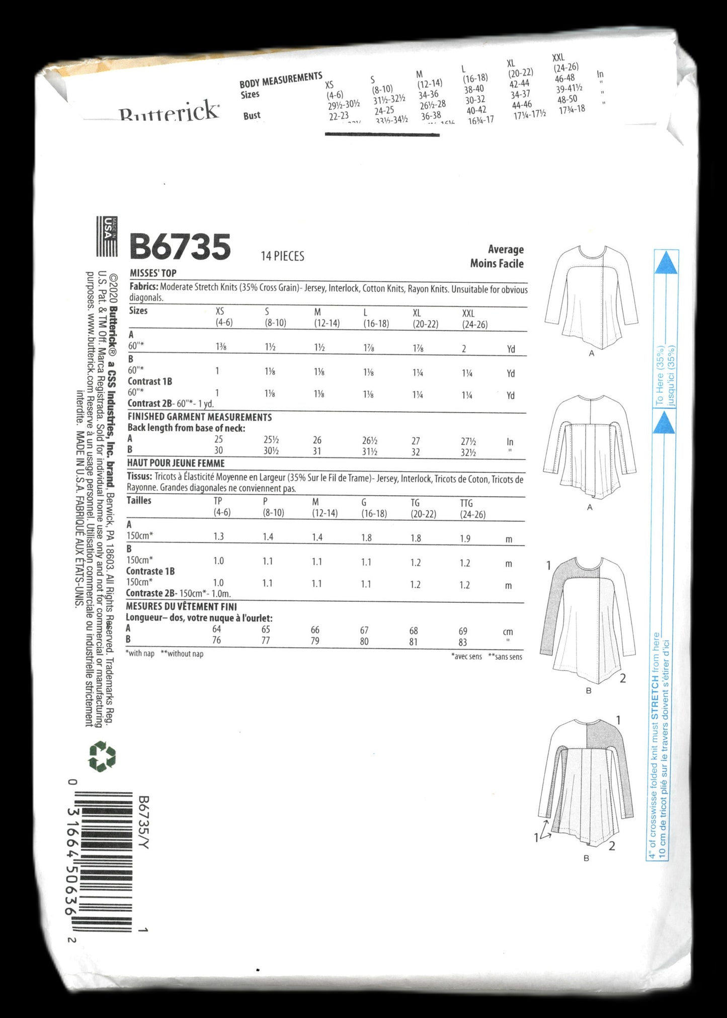 Butterick 6735 Katherine Tilton Misses Top  Sewing Pattern - UNCUT - Size Xsm Sml Med
