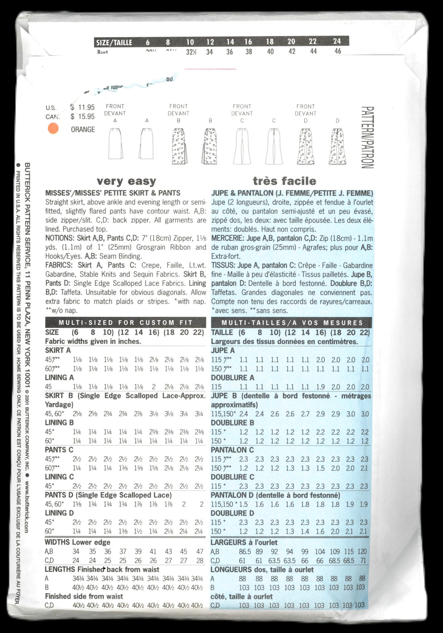 Butterick 6769 Misses / Misses Petite Skirt and Pants Sewing Pattern - UNCUT - Size 12 14 16