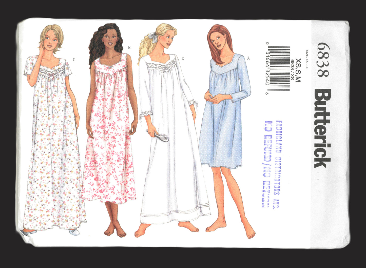 Butterick 6838 Misses / Misses Petite Nightgown Sewing Pattern UNCUT Size L XL or Size XS S M