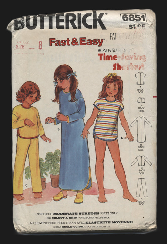 Butterick 6851 Childrens Girls Nightgown Pajamas and Bloomers Sewing Pattern - UNCUT - Size 4 5 6