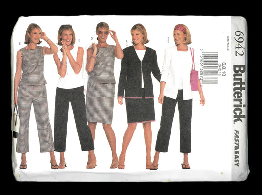 Butterick 6942 Misses / Misses Petite Jacket Top Skirt and Pants Sewing Pattern UNCUT Size 6 8 10