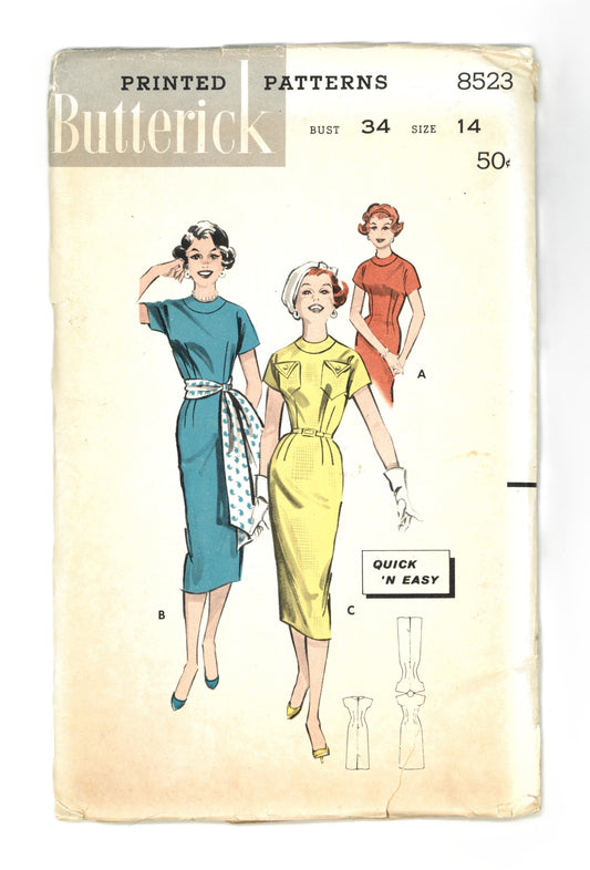 Butterick 8523 Misses Sheath Dress Sewing Pattern - UNCUT - Size 14 Bust 34