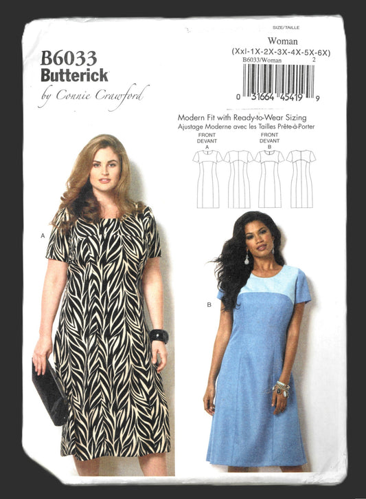 Butterick 6033 Connie Crawford Womens Dress Sewing Pattern - UNCUT - Size Xxl 1x 2x 3x 4x 5x 6x