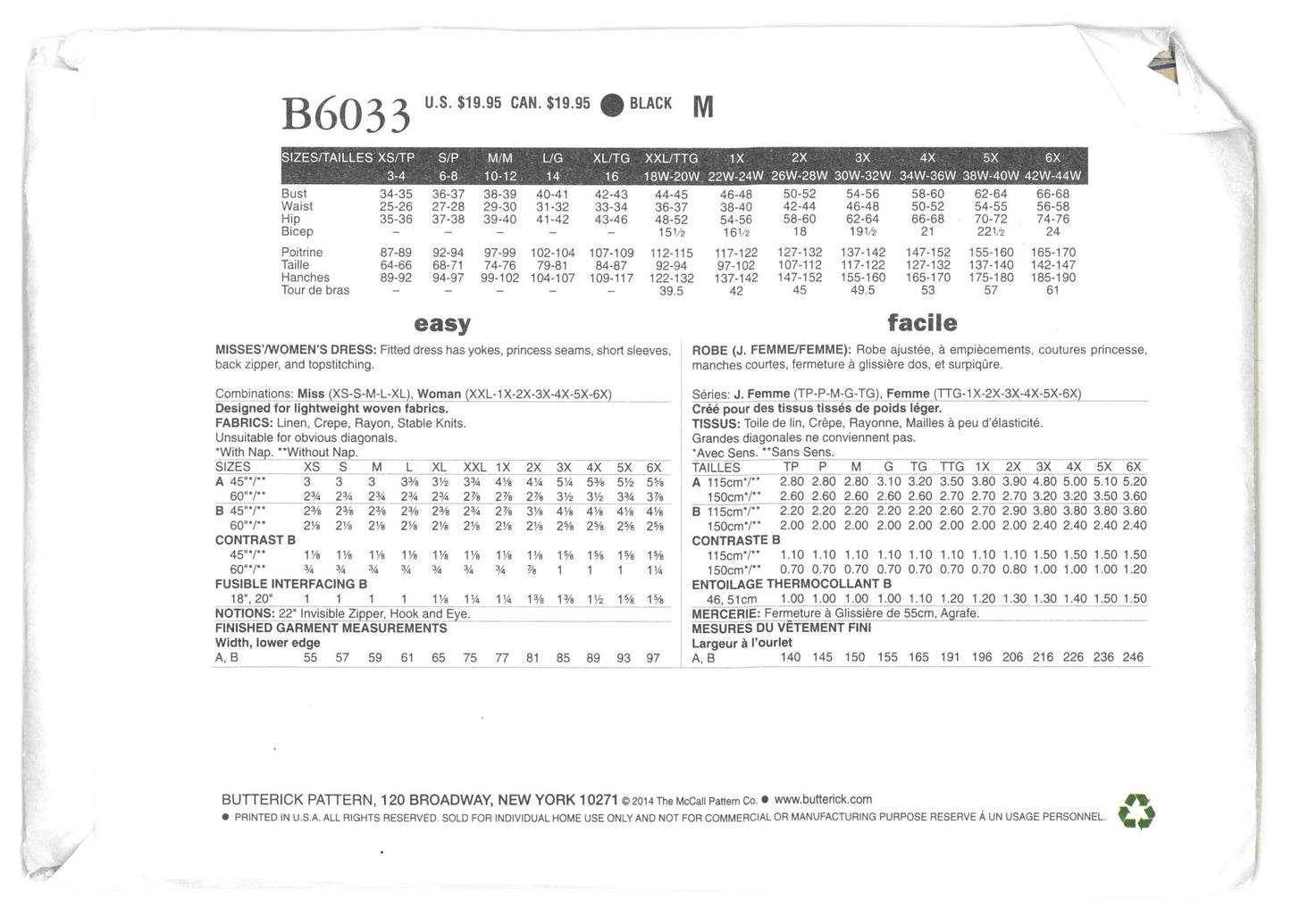 Butterick 6033 Connie Crawford Womens Dress Sewing Pattern - UNCUT - Size Xxl 1x 2x 3x 4x 5x 6x