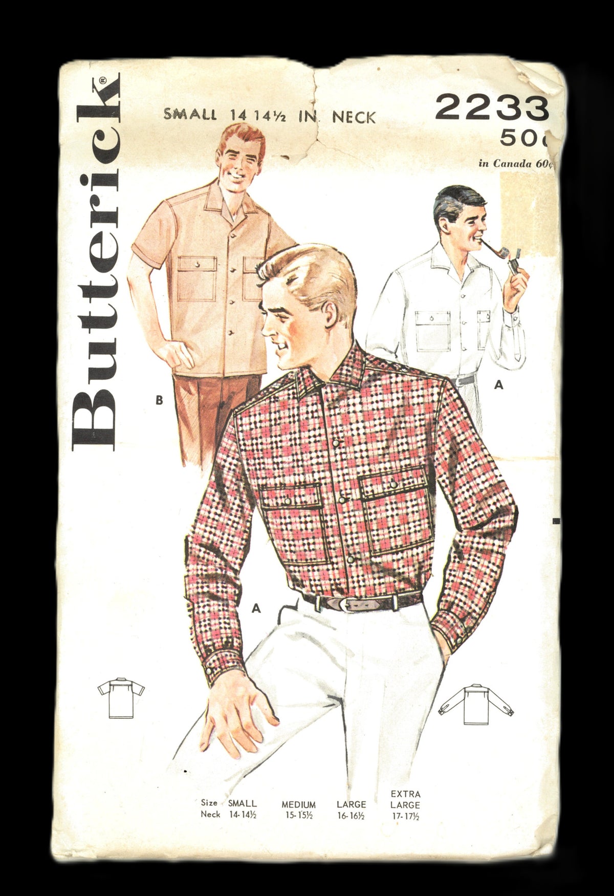 Butterick 2233 Mens Convertible Collared Shirt Sewing Pattern UNCUT - Size 14 1/2