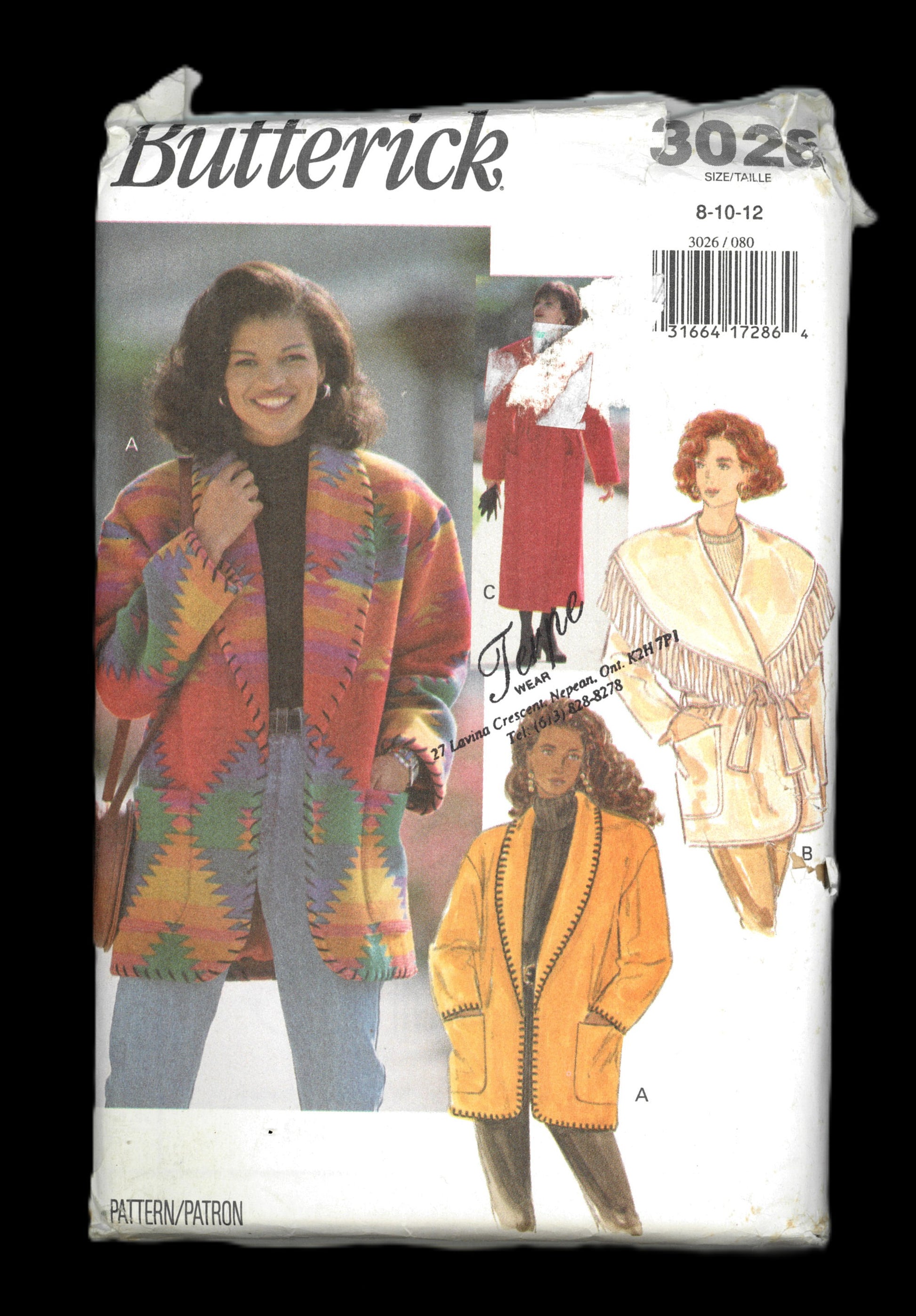 Butterick 3026 Misses Coat and Jacket Sewing Pattern UNCUT  Size 8 10 12