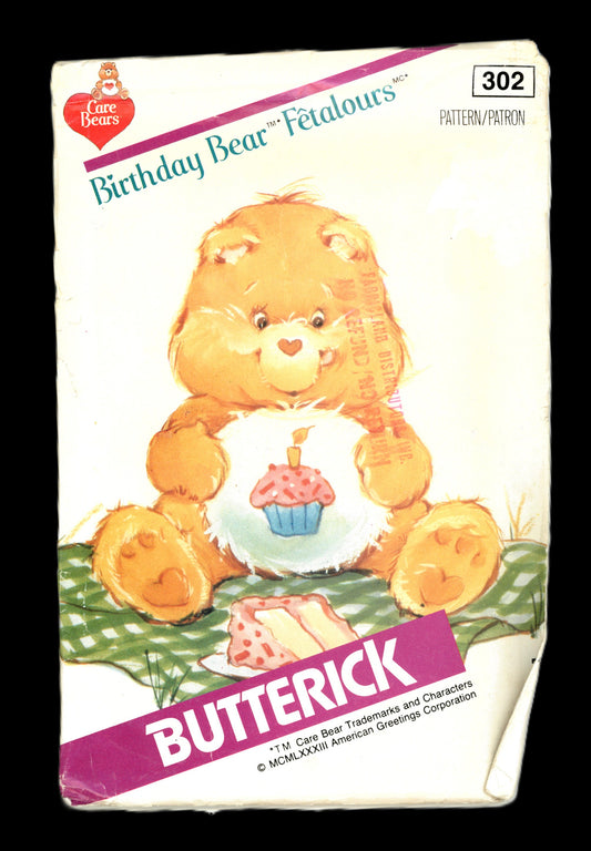 Butterick 302 Care Bear Birthday Bear Stuffed Toy Sewing Pattern UNCUT