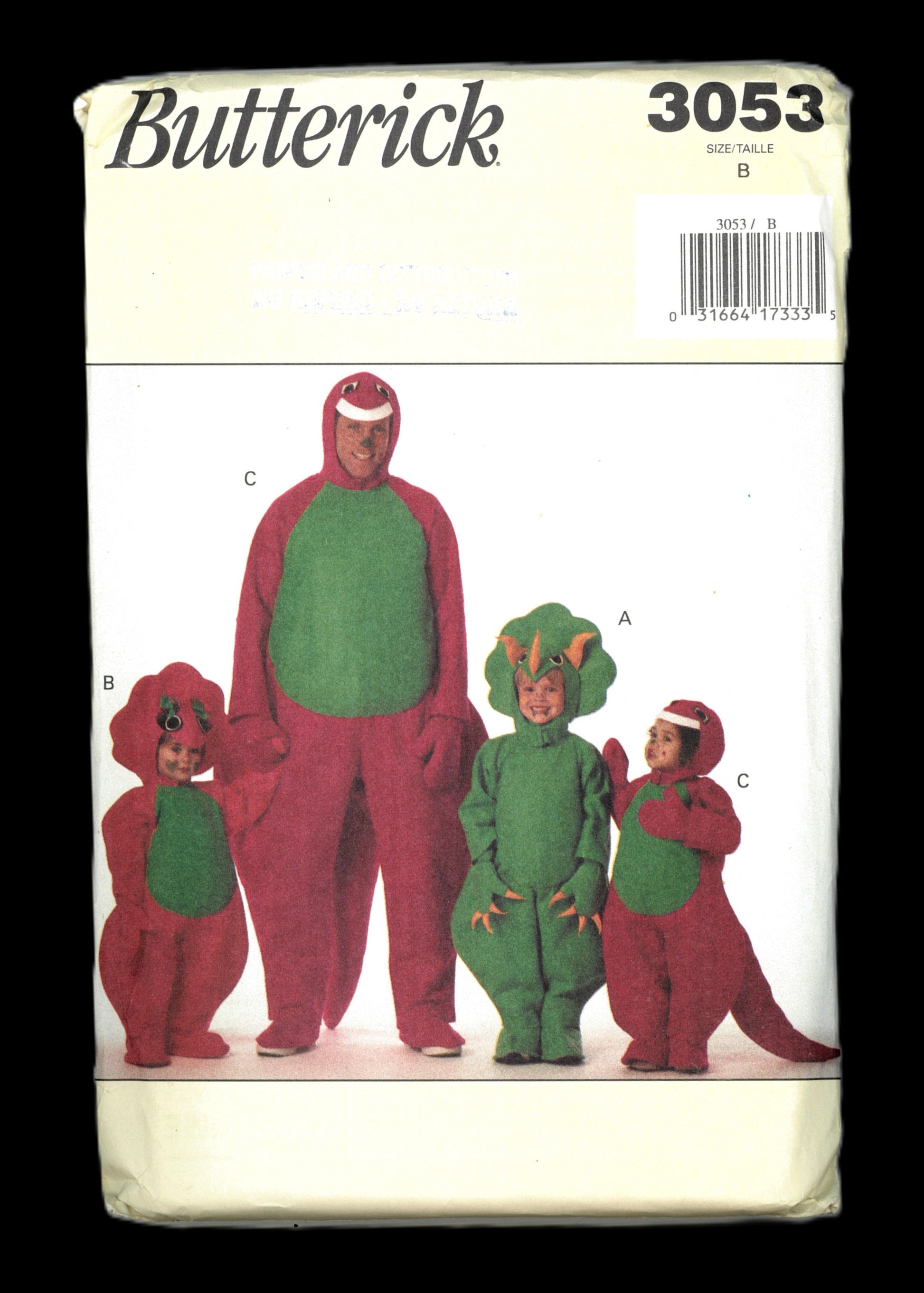 Butterick 3053 Adults Barney and Friends Dinosaur Costume Sewing Pattern - UNCUT - Size XS S M L