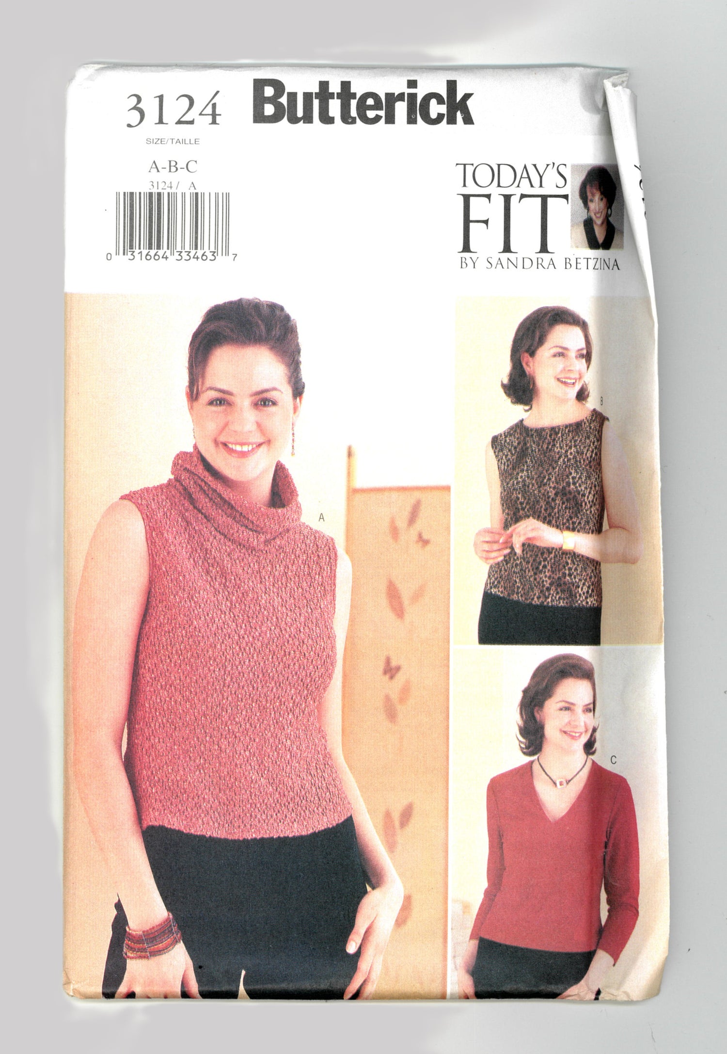 Butterick 3124 Sandra Betzina Misses Top Sewing Pattern - UNCUT - Size A B C