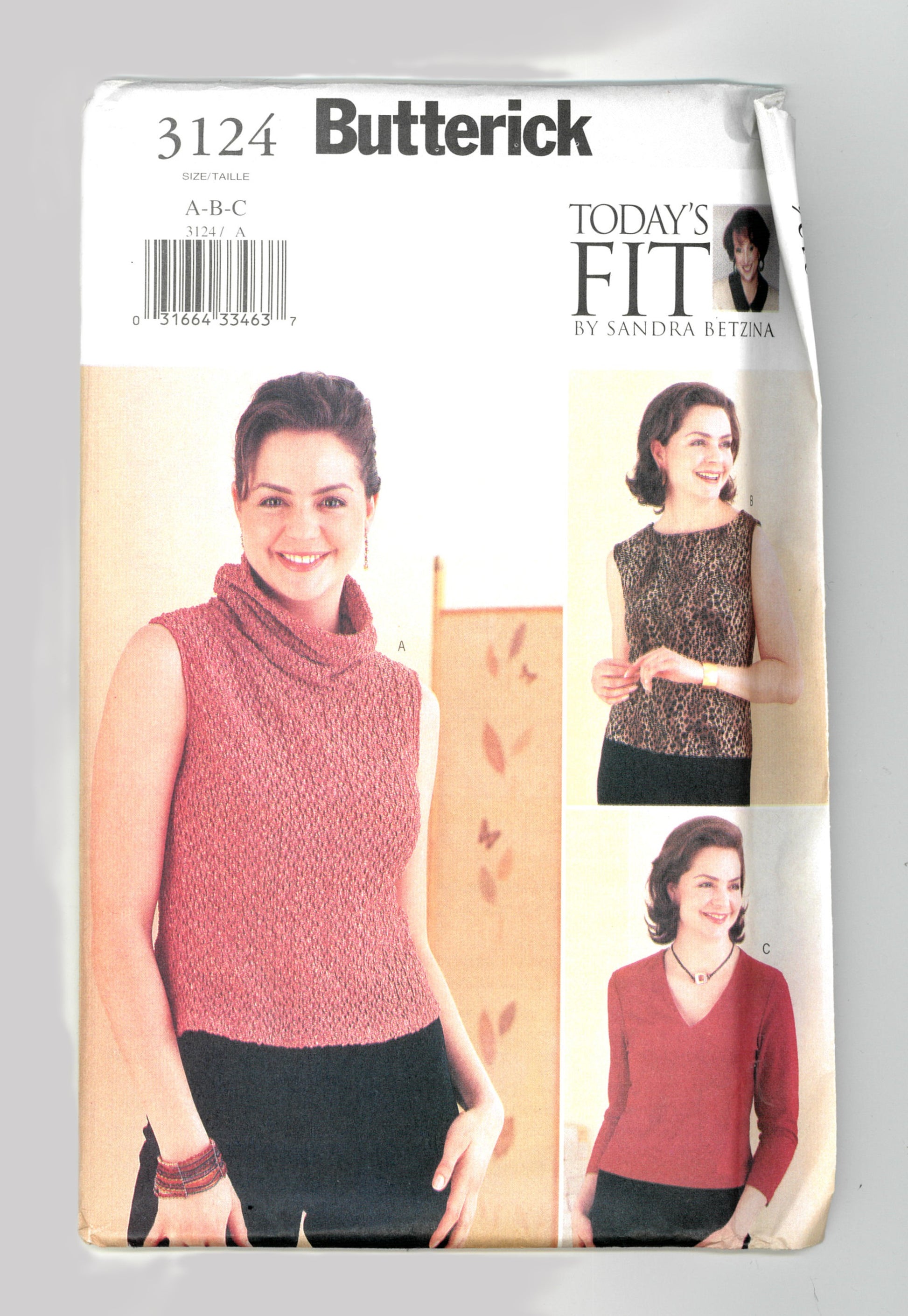 Butterick 3124 Sandra Betzina Misses Top Sewing Pattern - UNCUT - Size A B C