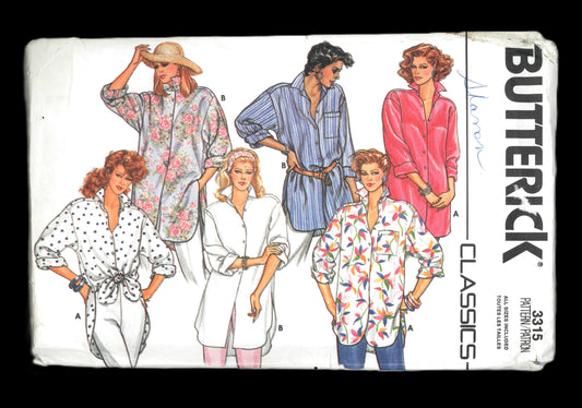 Butterick 3315 Misses Shirt Sewing Pattern UNCUT - Size S M L XL