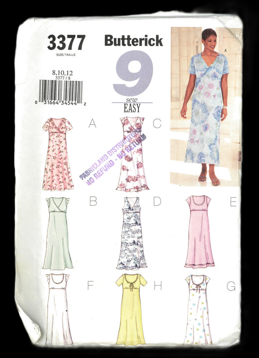 Butterick 3377 Misses / Misses Petite Dress Sewing Pattern UNCUT Size 8 10 12
