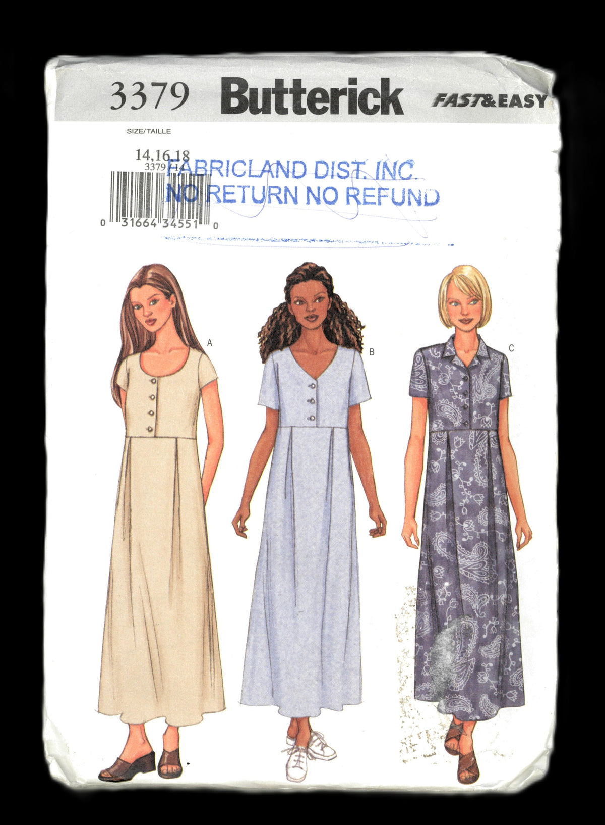 Butterick 3378 Misses / Misses Petite Dress Sewing Pattern UNCUT - Size 14 16 18