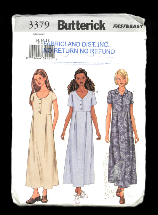 Butterick 3378 Misses / Misses Petite Dress Sewing Pattern UNCUT - Size 14 16 18