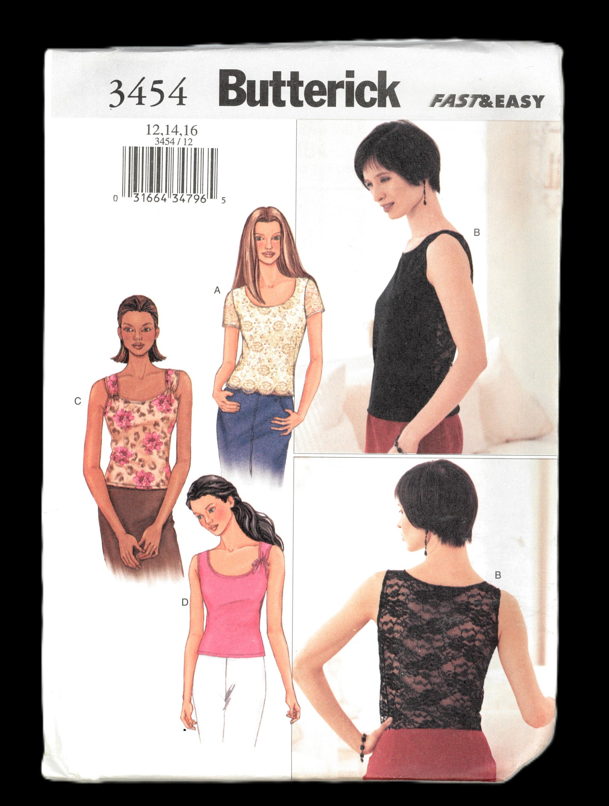 Butterick 3454 Misses / Misses Petite Top Sewing Pattern UNCUT  Size 12 14 16