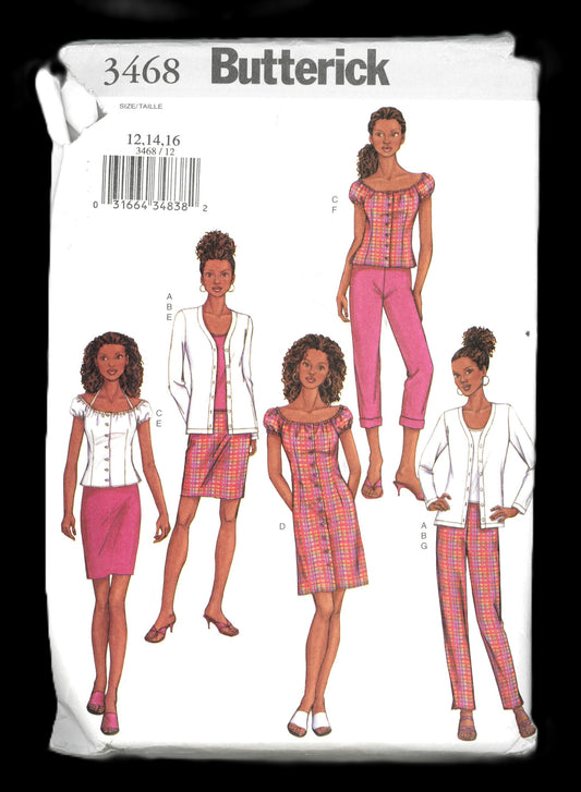 Butterick 3468 Misses / Misses Petite Cardigan, Tank Top, Top, Dress, Skirt and Pants Sewing Pattern - UNCUT - Size 12 14 16