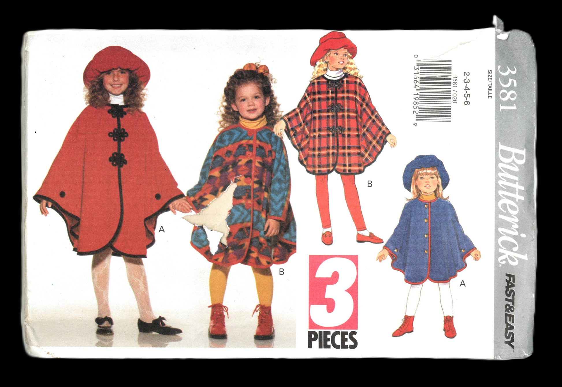 Butterick 3581 Childrens/ Girls Cape & Hat Sewing Pattern UNCUT Size 2 3 4 5 6