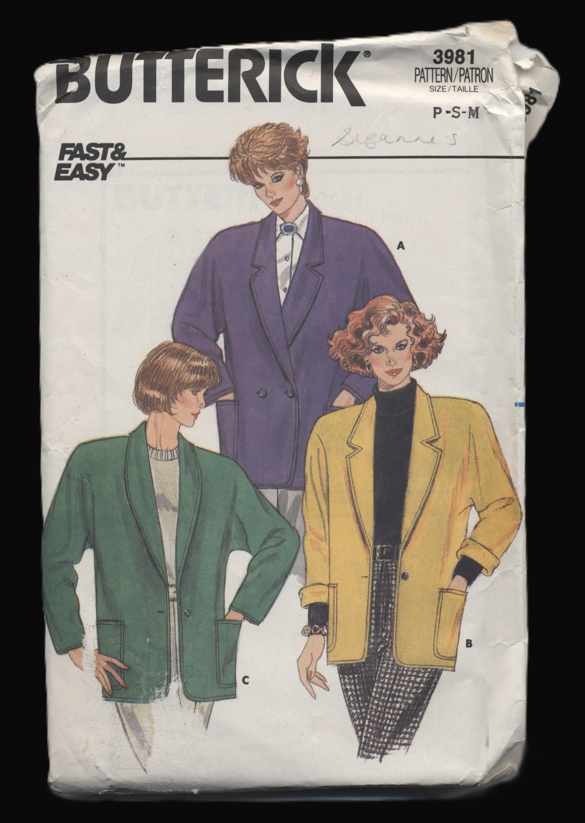 Butterick 3981 Misses Jacket Sewing Pattern UNCUT Size P S M Misses Jacket Sewing Pattern UNCUT Size P S M Jacket Misses' Extended Shoulder Jacket