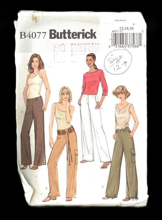 Butterick 4077 Misses / Miss Petite Pants Sewing Pattern - UNCUT - Size 12 14 16
