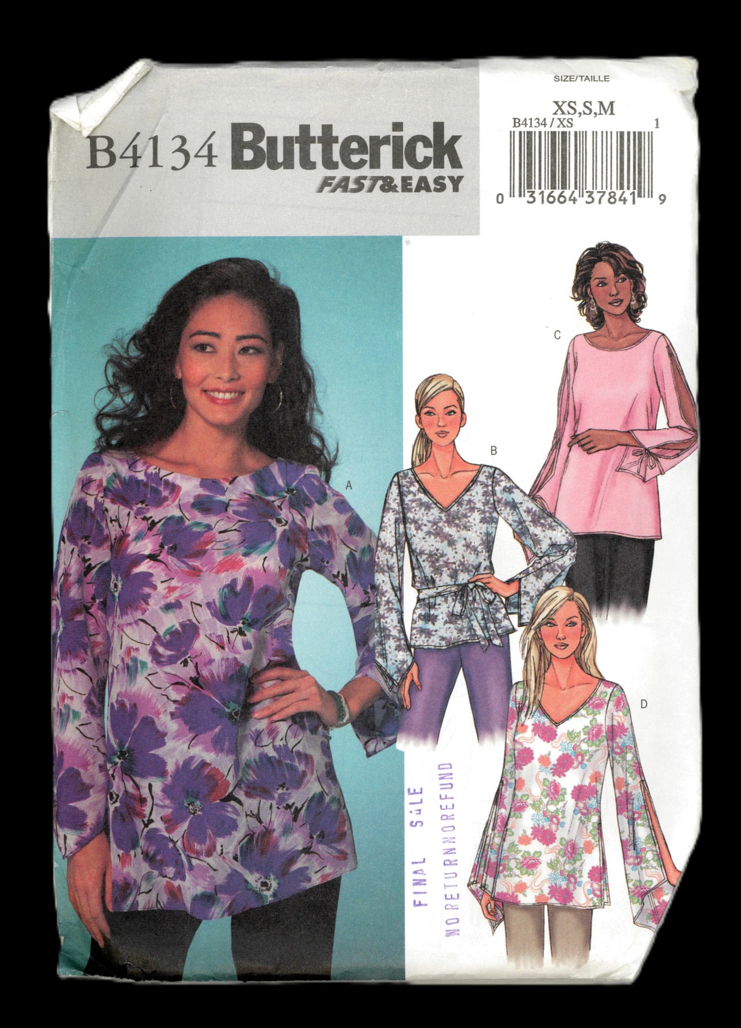 Butterick 4134  Misses / Misses Petite Top and Belt Sewing Pattern UNCUT  Size XS S M