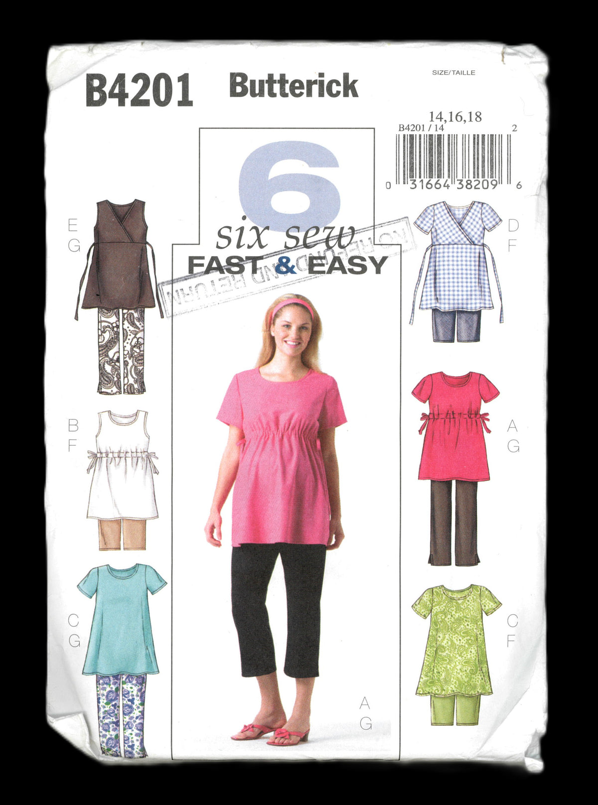 Butterick 4201 Misses / Misses Petite Maternity Tops Shorts and Pants Sewing Pattern UNCUT Size 14 16 18