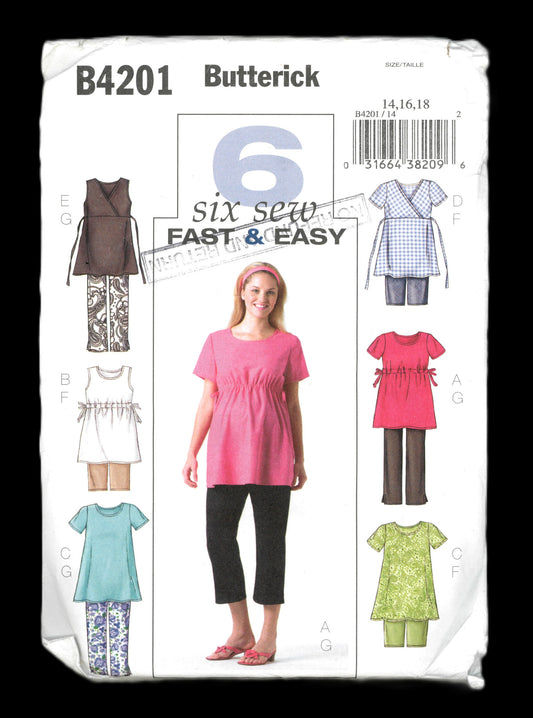 Butterick 4201 Misses / Misses Petite Maternity Tops Shorts and Pants Sewing Pattern UNCUT Size 14 16 18