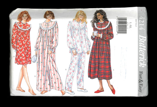 Butterick 4214 Misses Nightgown, Pajamas (Top and Pants) Sewing Pattern UNCUT Size L XL