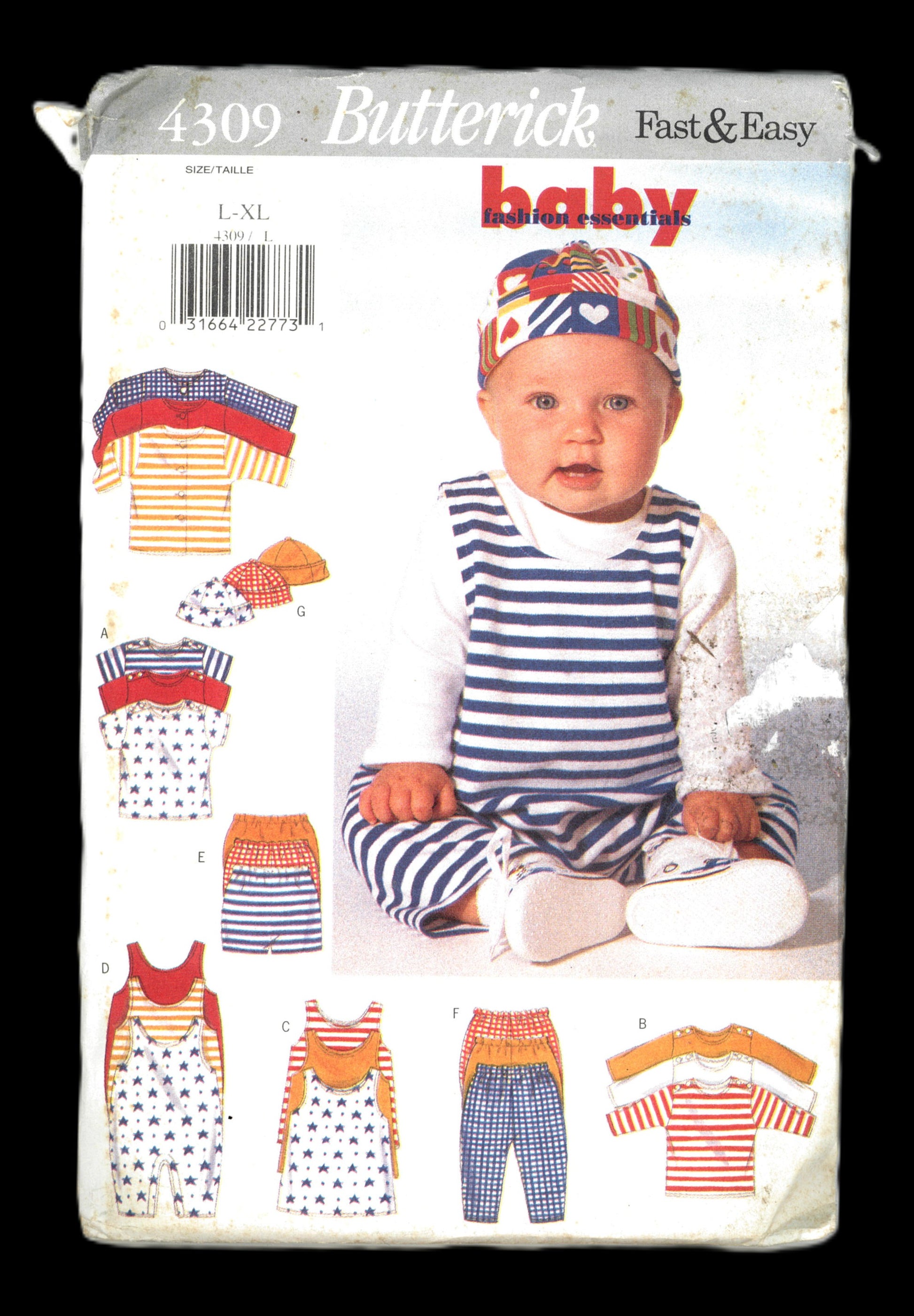 Butterick 4309 Infants Jacket Top Jumper Jumpsuit Shorts Pants and Hat Sewing Pattern - UNCUT - Size L - XL
