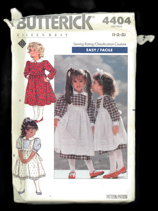Butterick 4404 Girls Dress and Pinafore Sewing Pattern - UNCUT Size 1 2 3