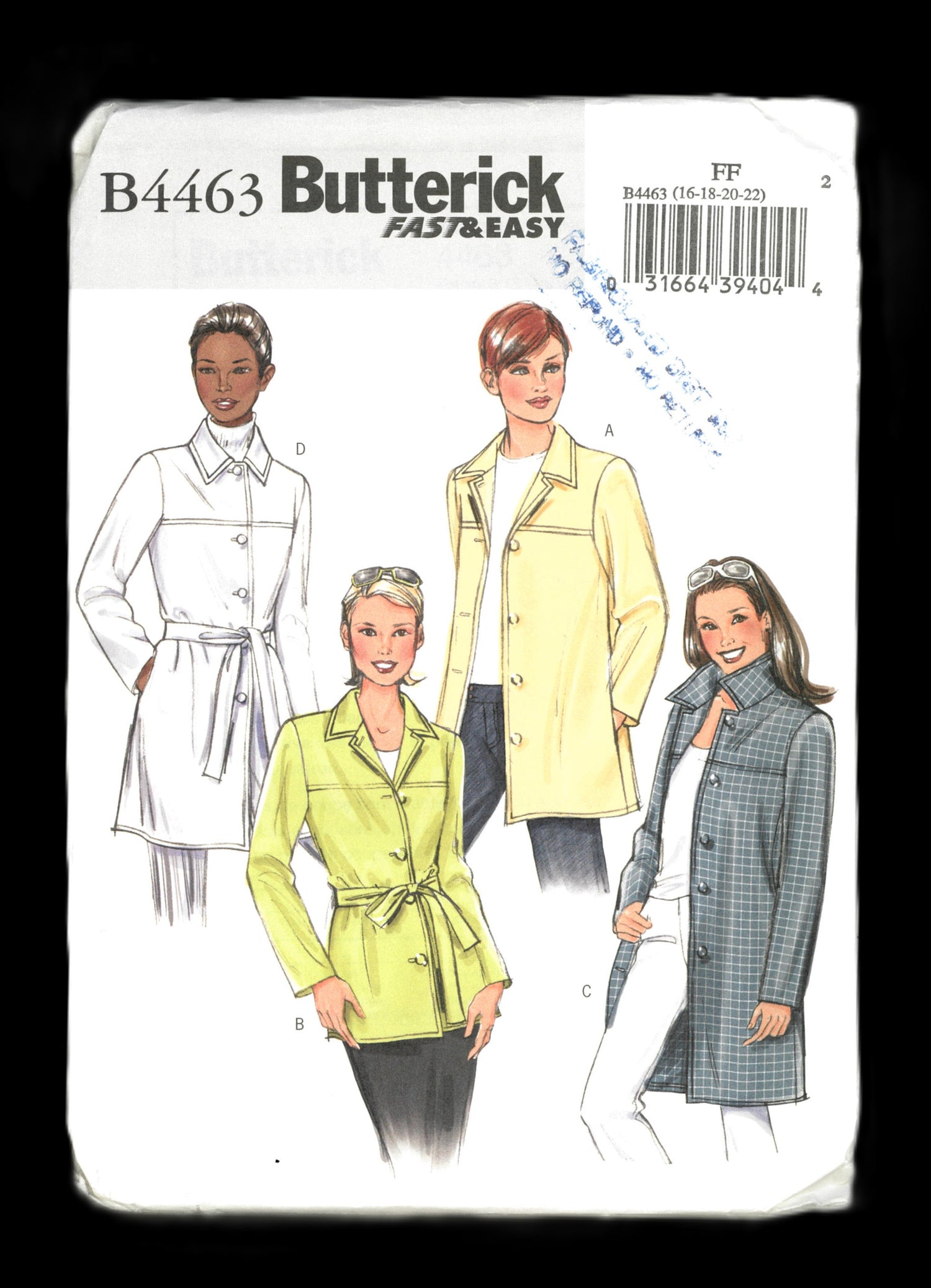 Butterick 4463 Misses / Misses Petite Jacket and Belt Sewing Pattern - UNCUT - Size 16 18 20 22