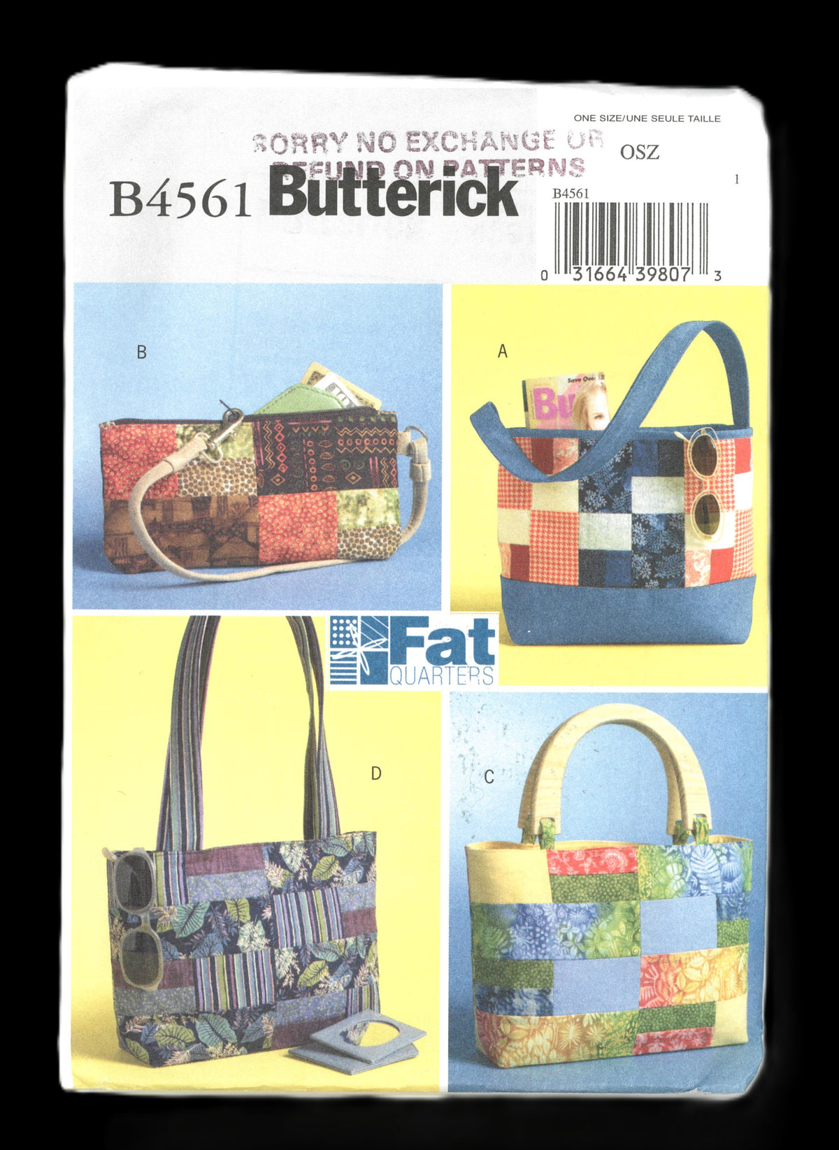 Butterick 4561 Fat Quarter Handbags Sewing Pattern - UNCUT