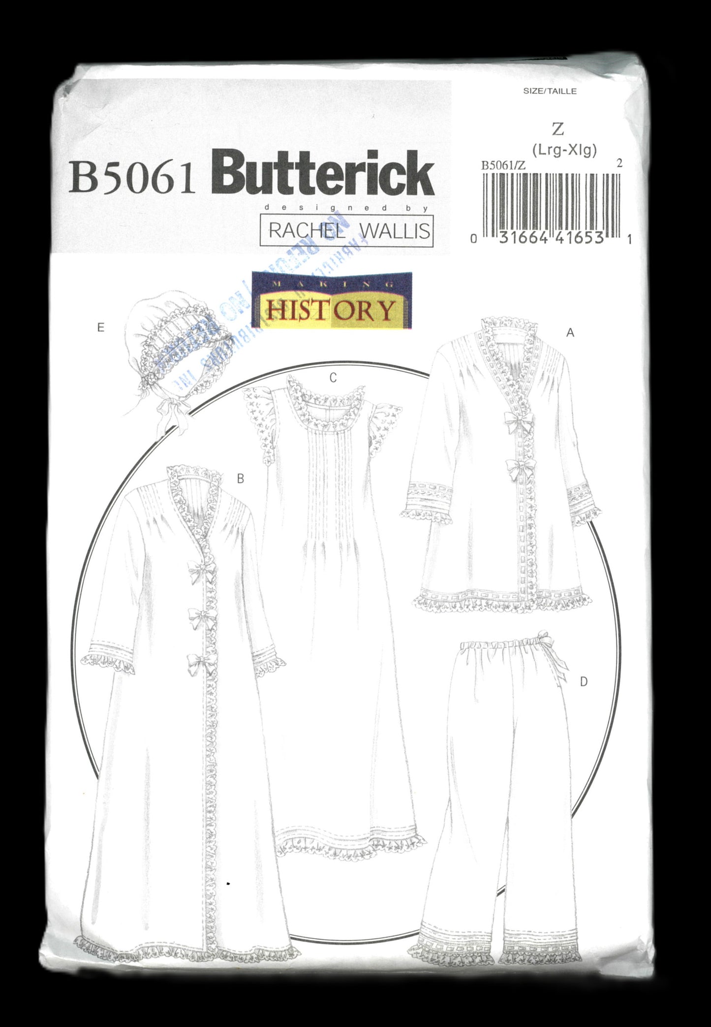 Butterick 5061 Making History Jacket Robe Nightgown and Hat Costume Sewing Pattern UNCUT  Size Lrg - Xxl