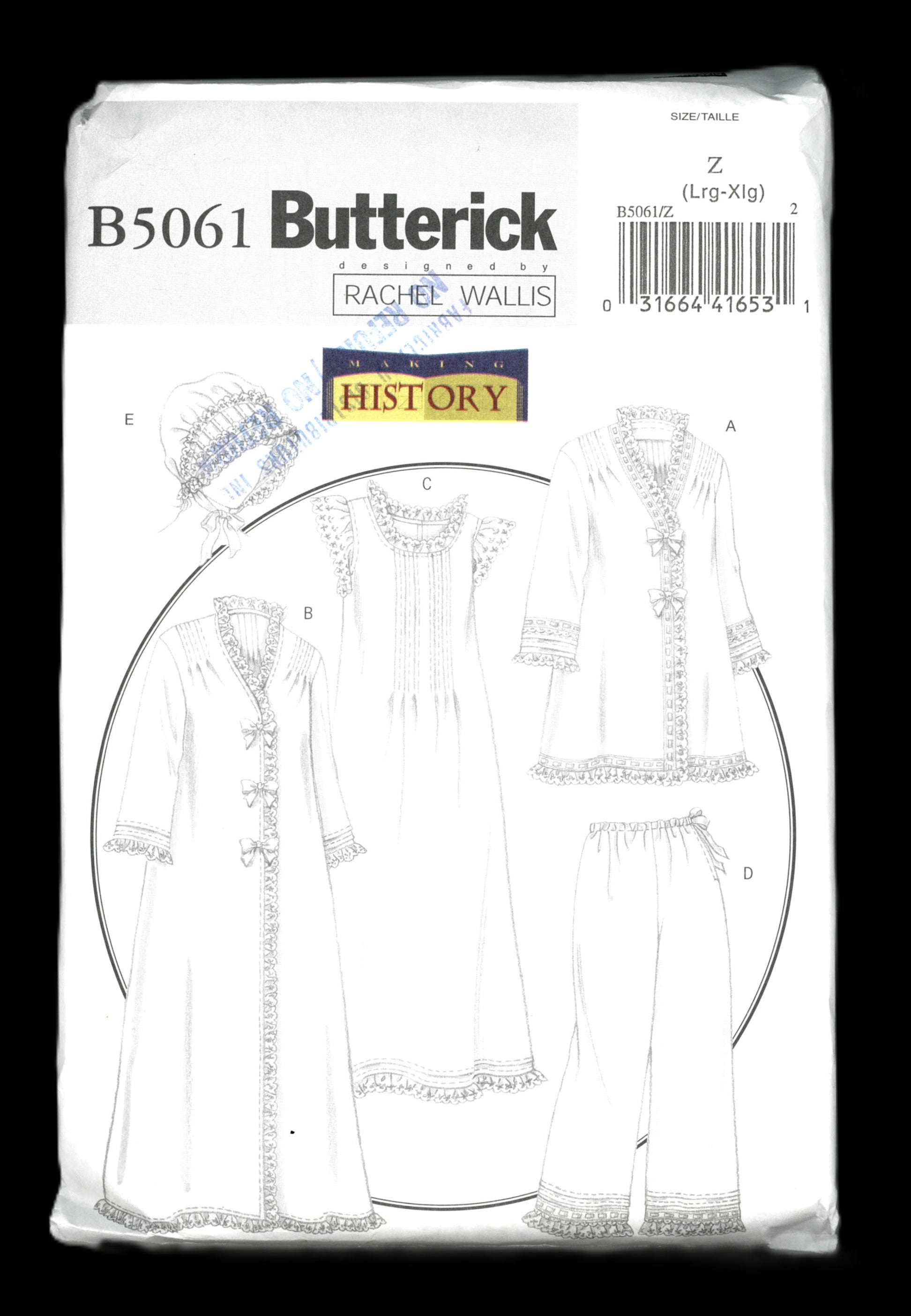 Butterick 5061 Making History Jacket Robe Nightgown and Hat Costume Sewing Pattern UNCUT  Size Lrg - Xxl