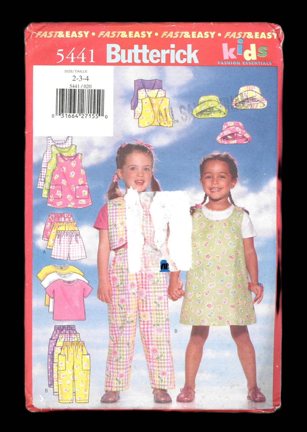 Butterick 5441 Children's Girls Vest Top Jumper Shorts Pants and Hat Sewing Pattern UNCUT Sizes 2 3 4