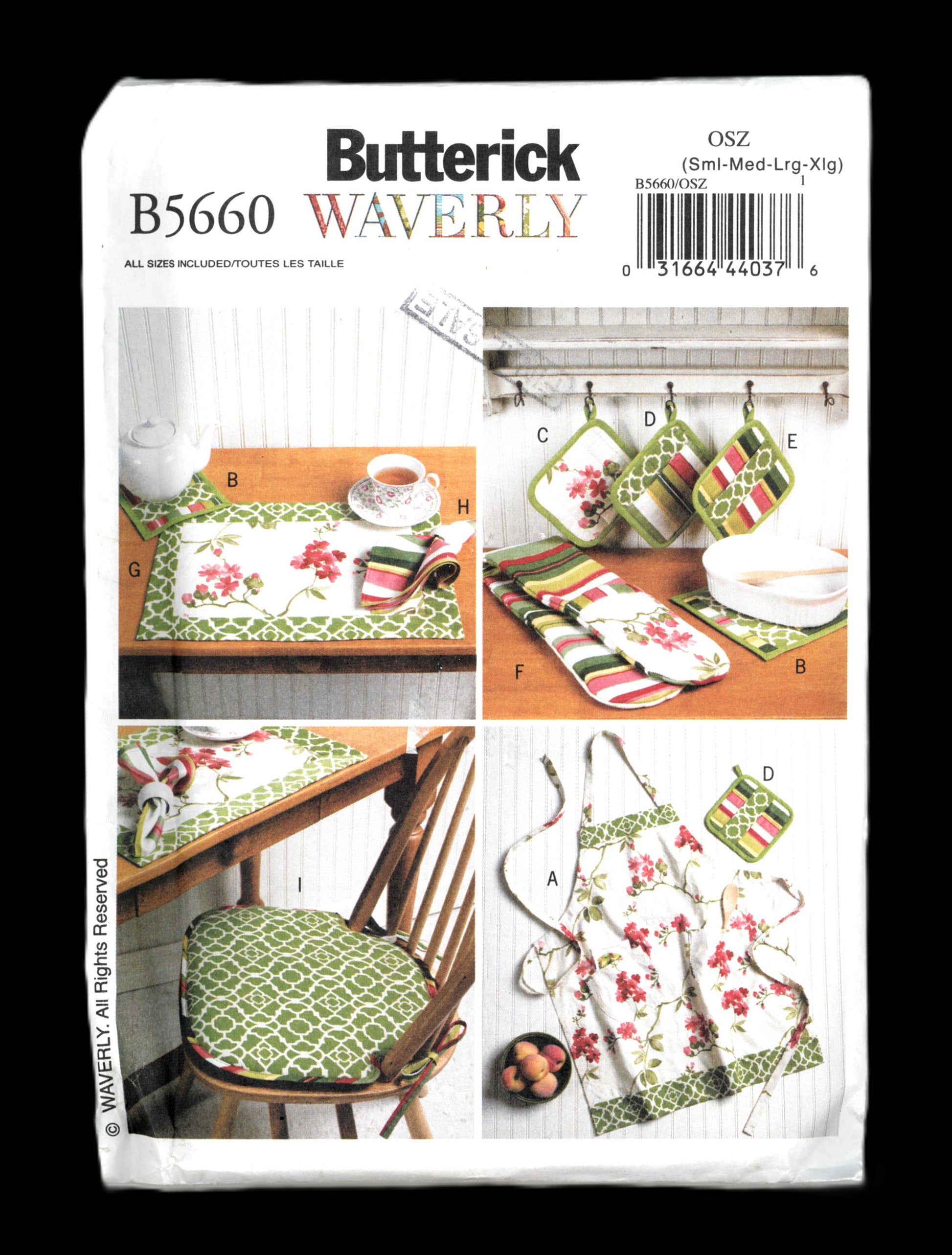 Butterick 5660 Apron, Hot Pads, Pot Holders, Placemats, Napkins, Seat Cushions Sewing Pattern- UNCUT Size S M L XL
