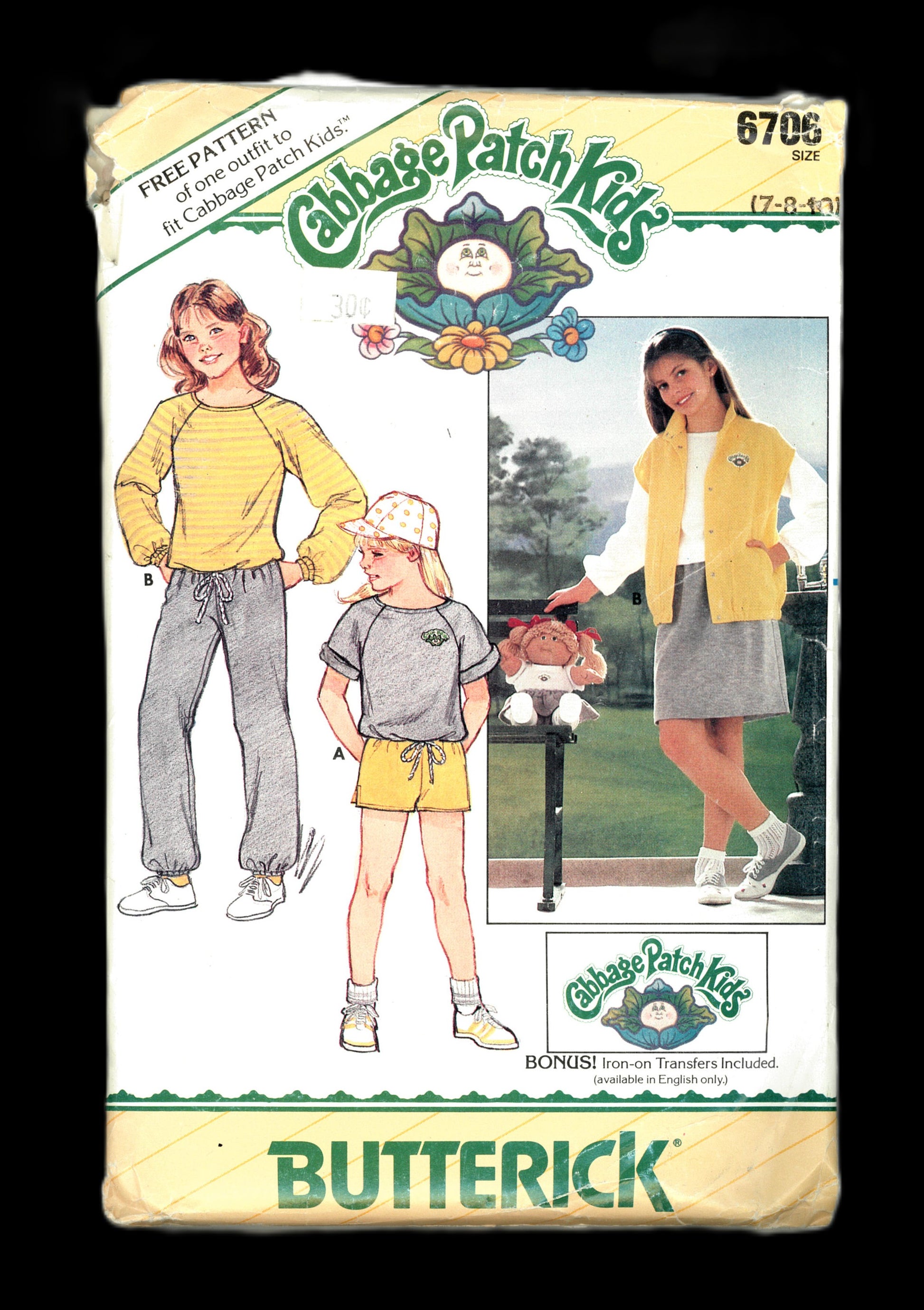Butterick 5706 Cabbage Patch kids Girls Vest Top Skirt Shorts and Pants Sewing Pattern - UNCUT - Size 7 8 10