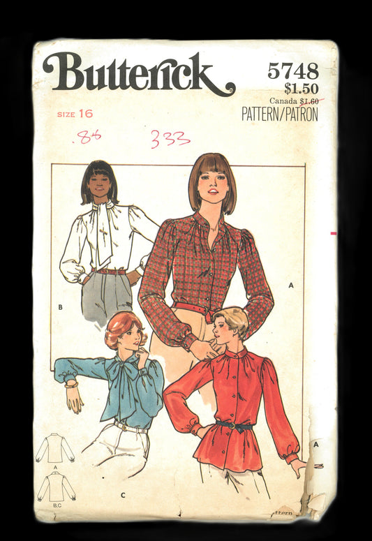 Butterick 5748 Misses Blouse Sewing Pattern UNCUT  Size 16