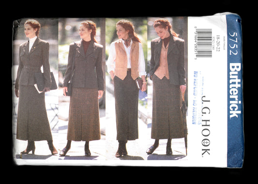 Butterick 5752 J. G. Hook Misses / Misses Petite Jacket Belt Vest and Skirt Sewing Pattern UNCUT Size 18 20 22