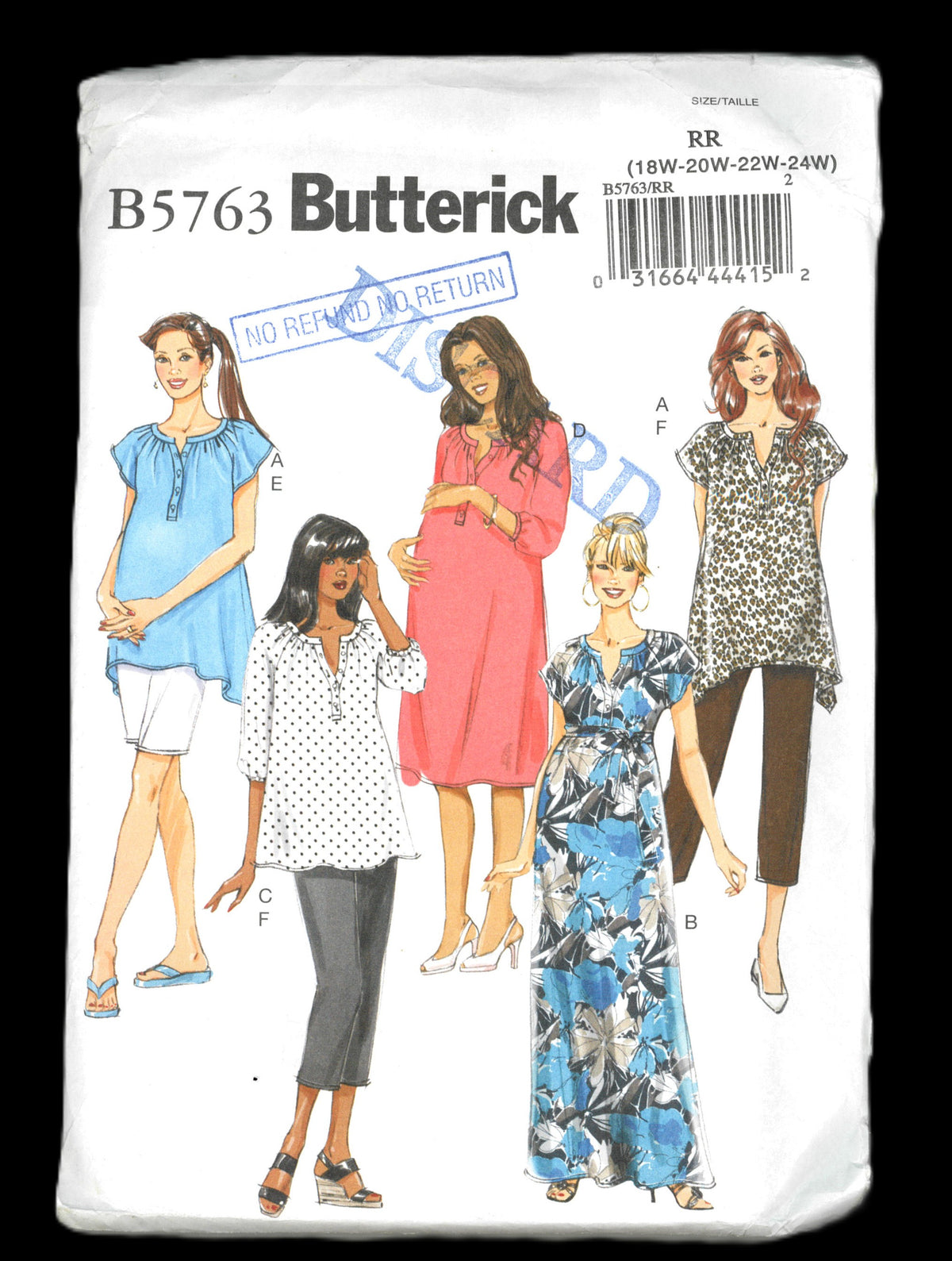 Butterick 5763 Womens Maternity TOp Dress Belt Shorts and Pants Sewing Pattern UNCUT Size 18w 20w 22w 24w