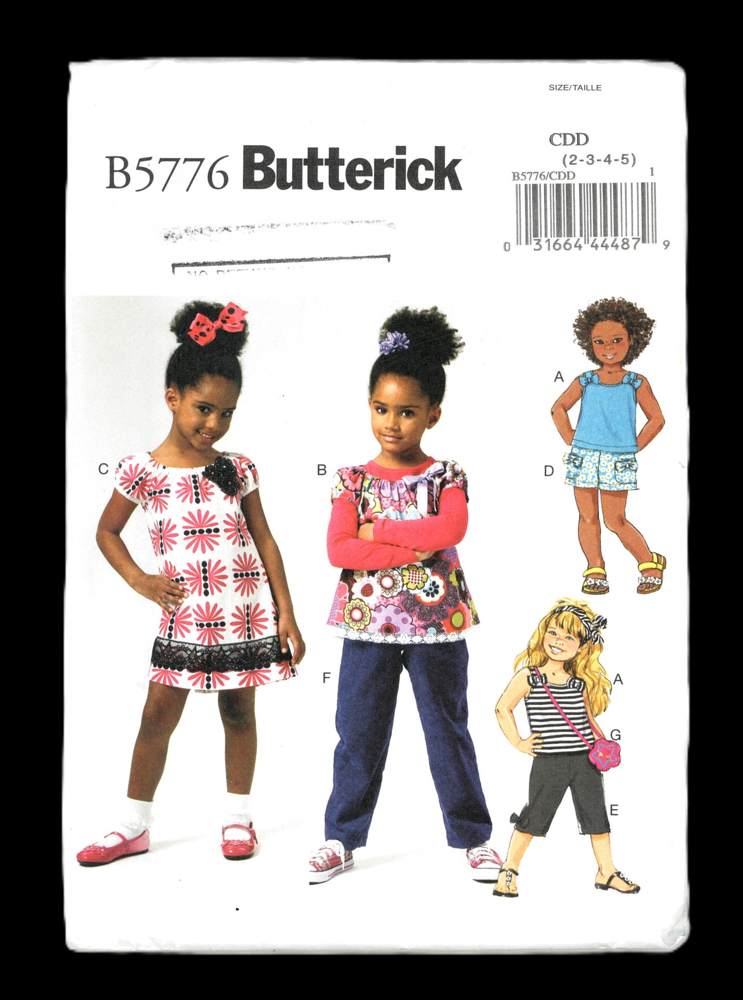 Butterick 5776 Girls Top Dress Shorts Pants and Bag Sewing Pattern - UNCUT Size 2 3 4 5