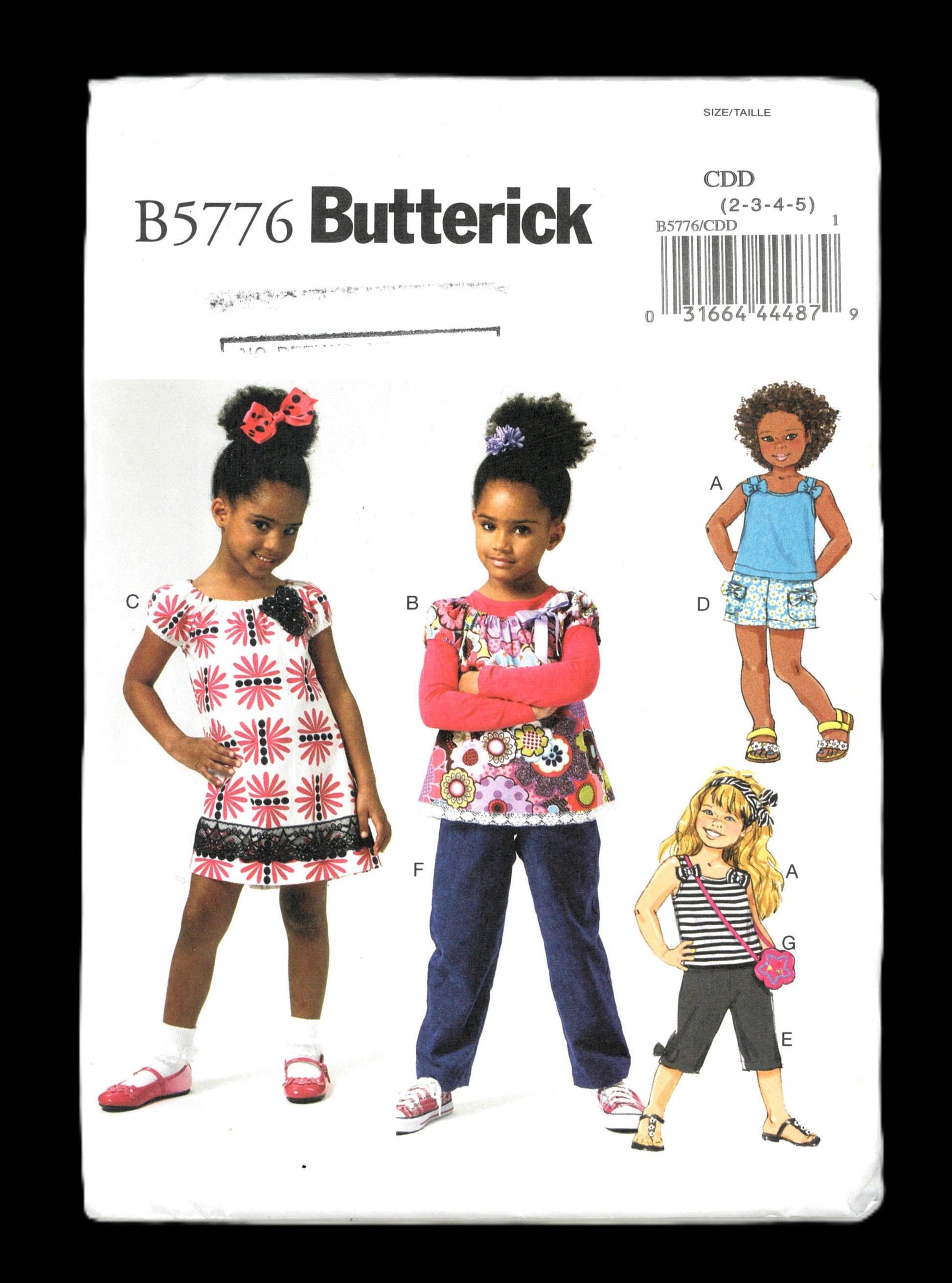 Butterick 5776 Girls Top Dress Shorts Pants and Bag Sewing Pattern - UNCUT Size 2 3 4 5